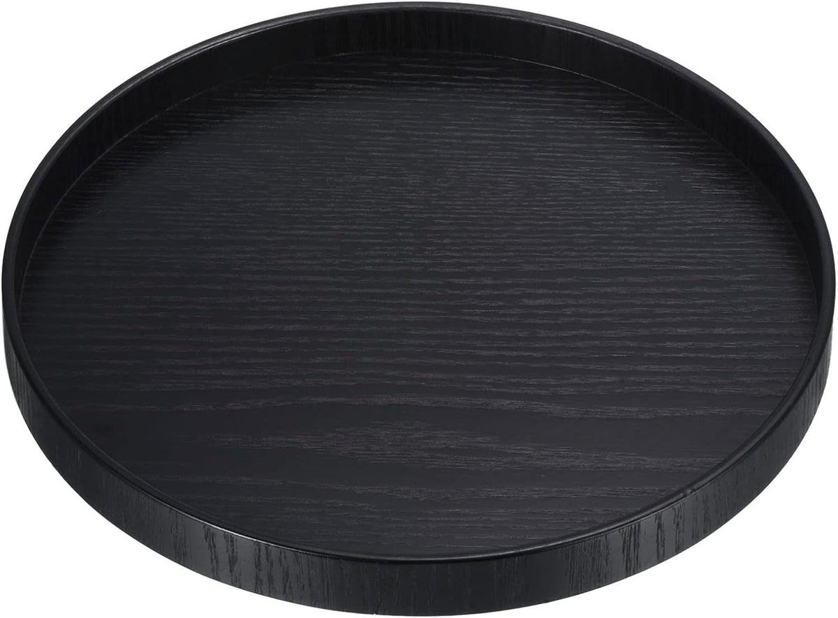 Wood Serving Tray 8 Inch, Round Decorative Platter for Home Decor Kitchen Table Candle Holder, Black