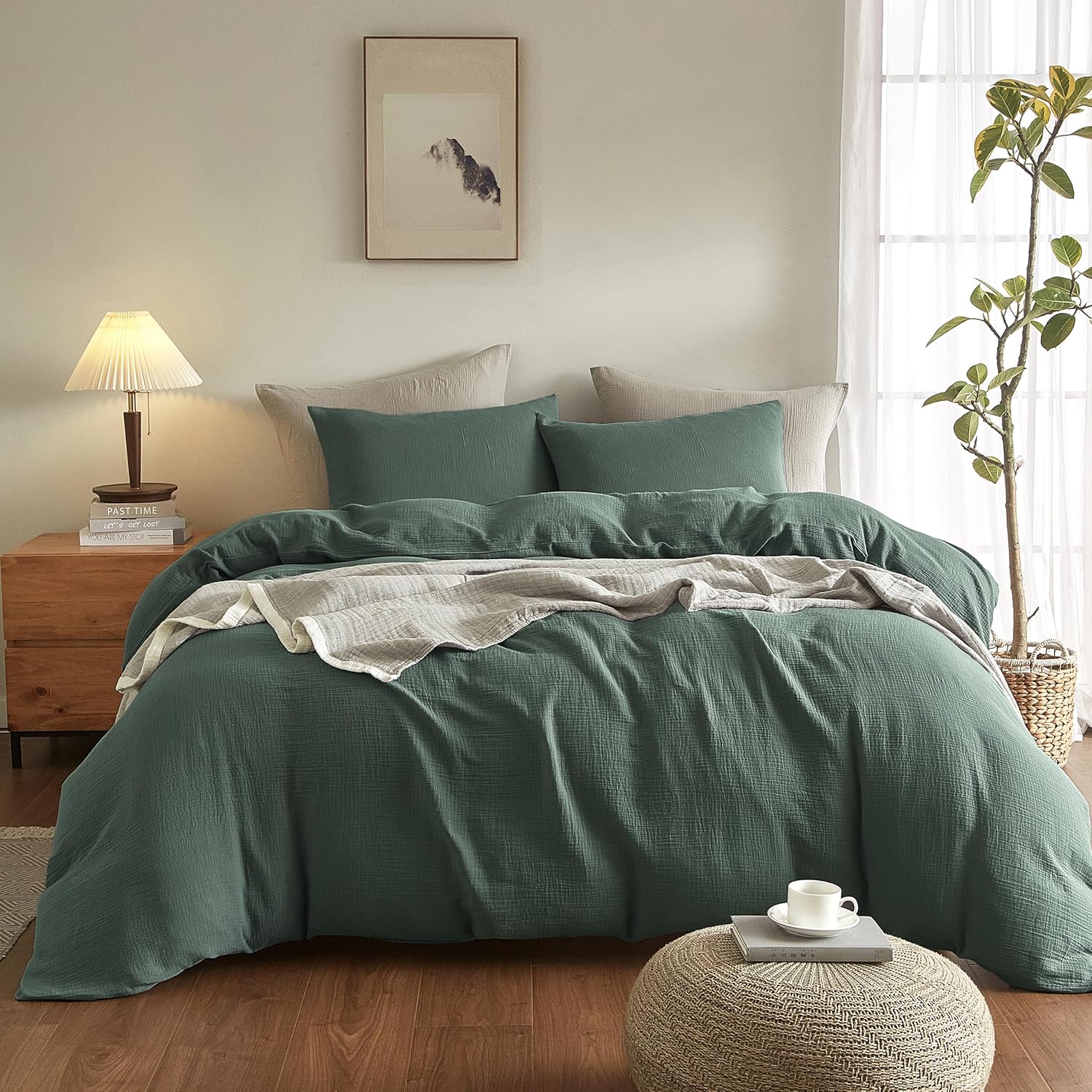 EVERGRACE Tencel Lyocell Juego de funda de edredón refrescante Tamaño Queen 3 piezas, 100% fibra de eucalipto Lyocell natural de Austria, Funda de edredón suave y sedosa de lujo con 2 fundas, Verde salvia brumosa, 90"x90"