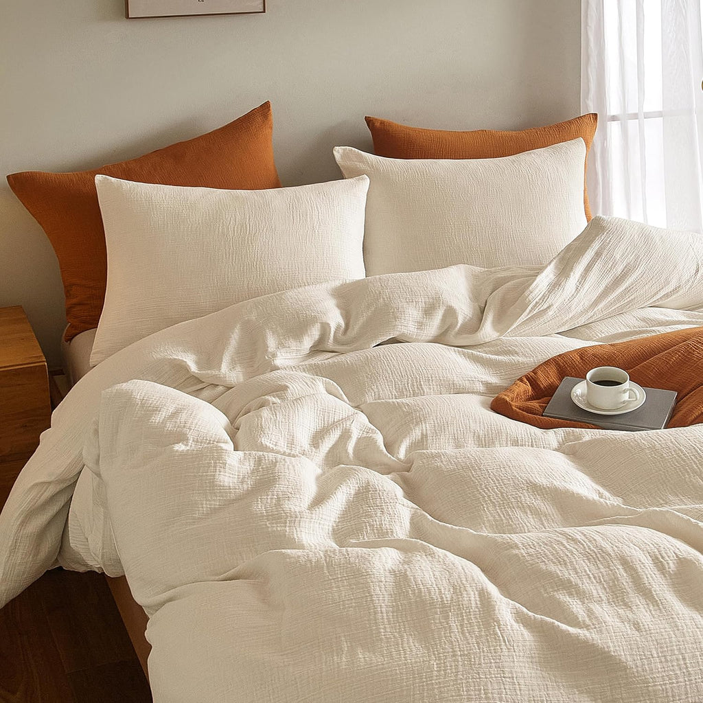 100% algodón lavado Lino Feel Super Soft Cómodo Chic Ligero 3 PCs Juego de ropa de cama para el hogar Sage Green Queen