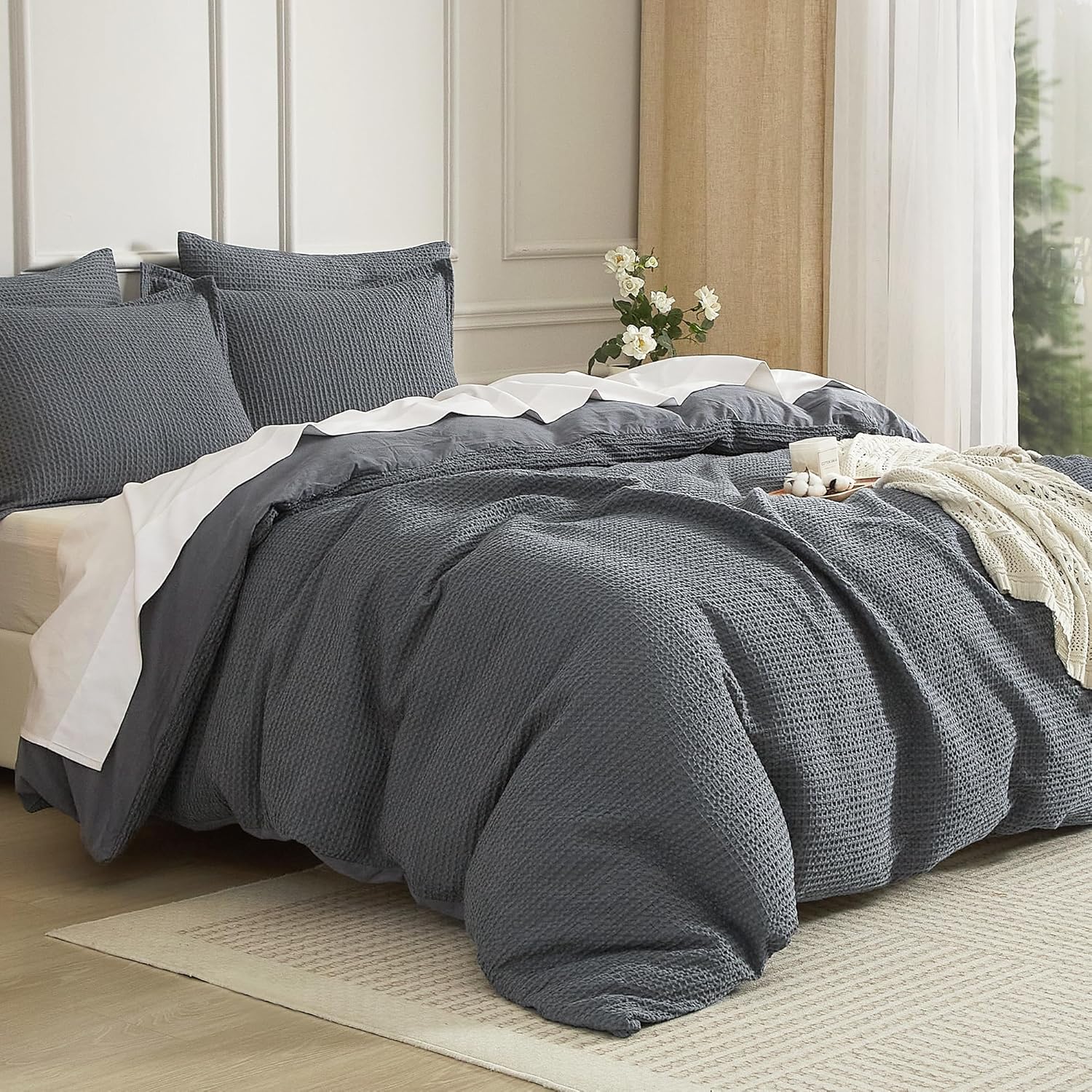 Sábanas de cama de microfibra ultra suaves de lujo 1800 - Doble cepillado - Bolsillos profundos - Fácil ajuste - Juego de 4 piezas - Sábanas y fundas de almohada (Queen, Gris)