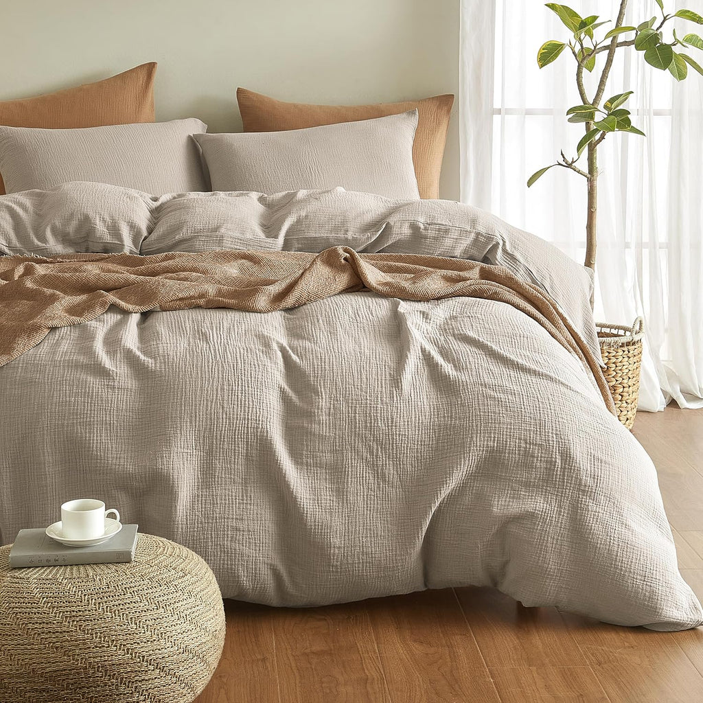 100% algodón lavado Lino Feel Super Soft Cómodo Chic Ligero 3 PCs Juego de ropa de cama para el hogar Sage Green Queen