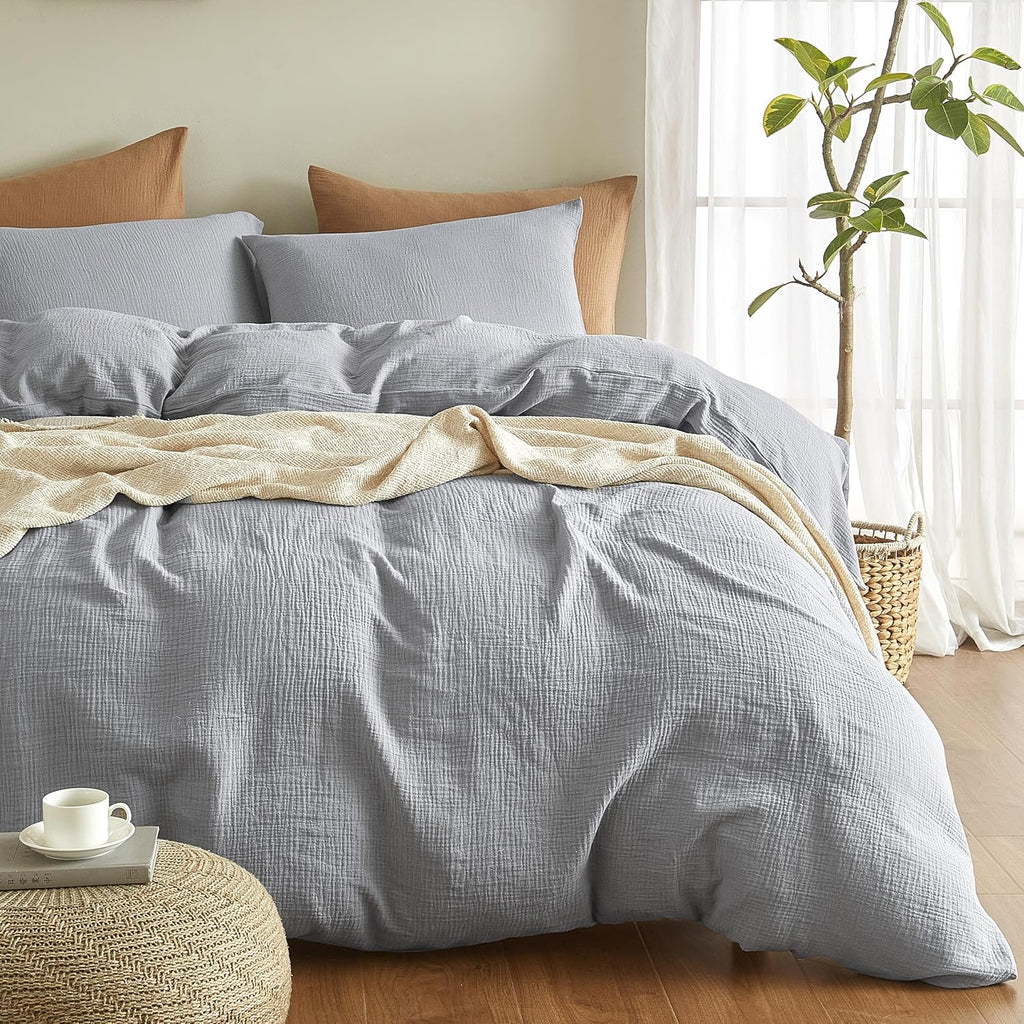 100% algodón lavado Lino Feel Super Soft Cómodo Chic Ligero 3 PCs Juego de ropa de cama para el hogar Sage Green Queen