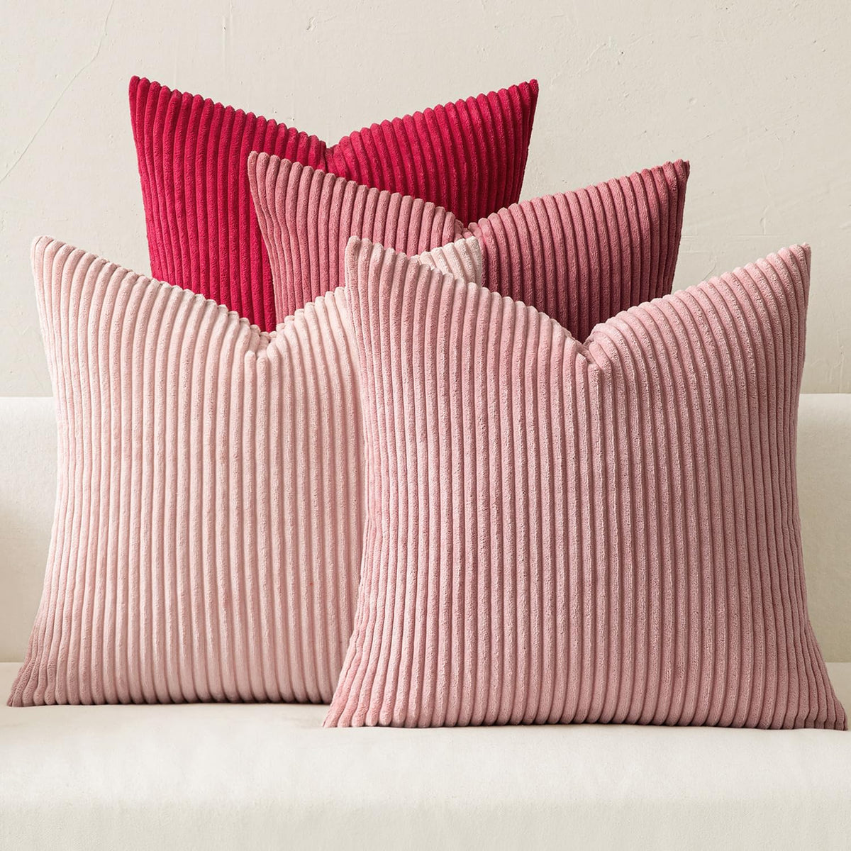 MIULEE Boho Farmhouse Sage Green Throw Pillow Covers 18x18 Inch Set of 4 Mordern Nordic Cushion Covers Soft Corduroy Spring Home Decor for Couch Bed Sofa Living Room Forest Green